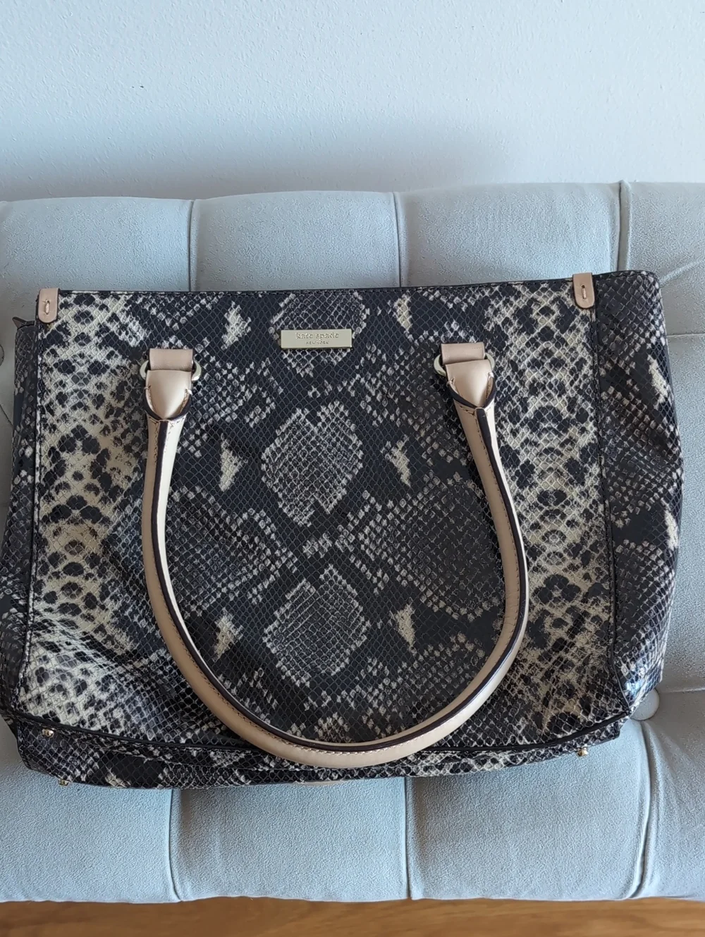 kate spade Black and Cream Snake-Print Tote
